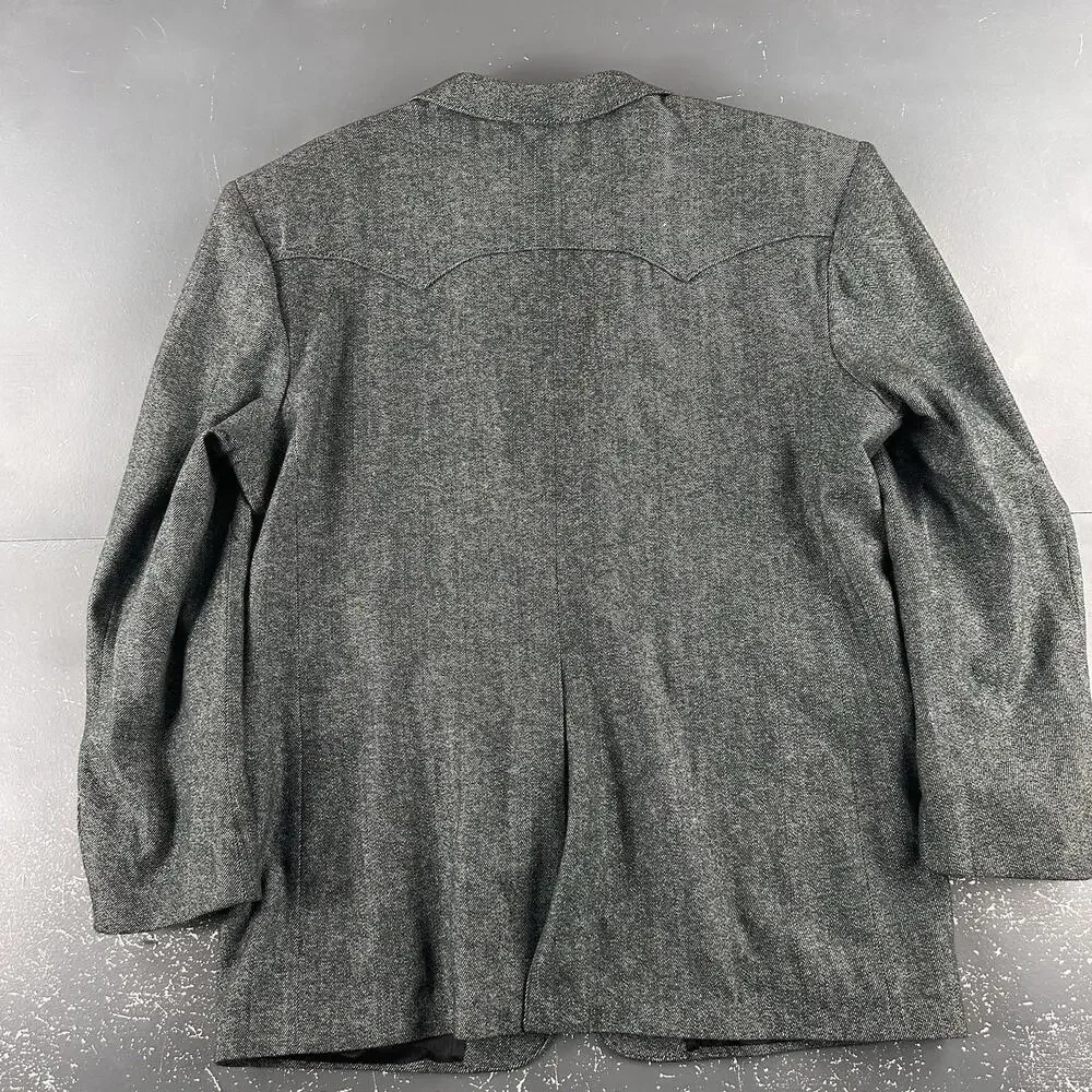VTG Pagano West Western Blazer Mens 50L Black Wool Chambray Denim USA NWT - Picture 8 of 9